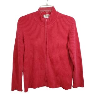 NWT Talbots Chenille Texture Zip Front Cardigan Sweater Knit Pink Size Large